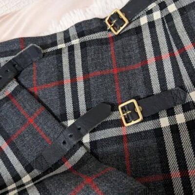 Burberry Blue Label Nova Check Wrapped Skirt Pleated Fringe Wool