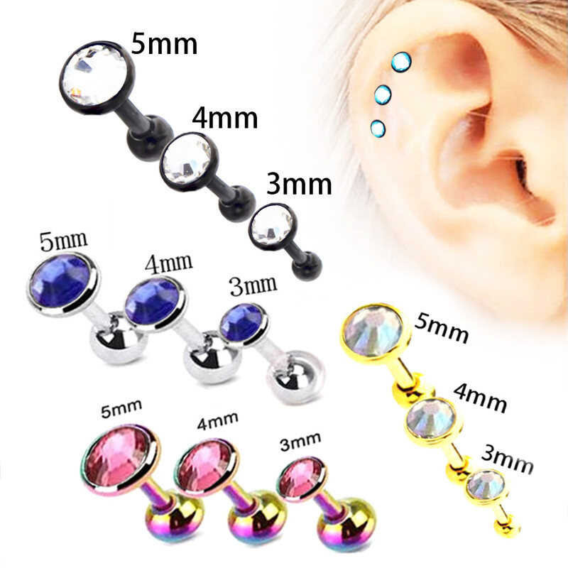 Pair Set Gem Earring Stud Stainless Steel Bar Tragus Cartilage Ear  Piercing