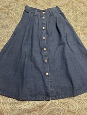 Vintage Cherokee Dark Wash Denim Charm Button Up Skirt Size 8