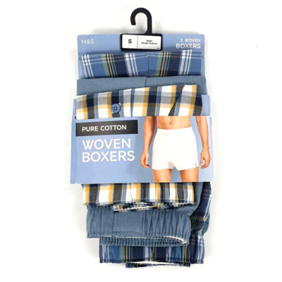 M&S 3er Pack Woven Boxershorts Boxershorts 100% Baumwolle Unterwäsche Button Fly S