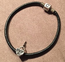Chamilia Sterling Silver Key Lock Charm Bead GA1 & Chamilia Leather Bracelet 7.5