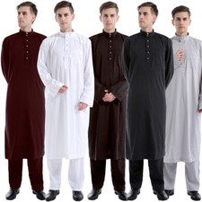 Mens Jubba Kaftan Dishdash Thobe Saudi Arab Muslim Clothing Pant Robe Casual