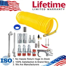 25ft 1/4" Recoil Air Hose Re Coil Spring Ends Pneumatic Compressor Accessory Kit