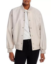 Iro Artus Leather Bomber Jacket Women's 40 Smoke Grey Snap Closure Long Sleeve