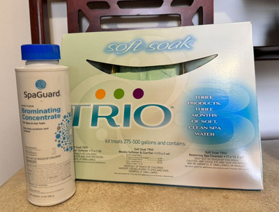 TRIO Soft Soak Spa Kit & SpaGuard Brominating Concentrate 14 oz Bottle New