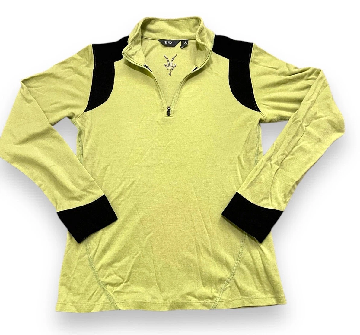 IBEX 100% Merino Wool 1/4 Zip Pullover Jacket women’s chartreuse green size M