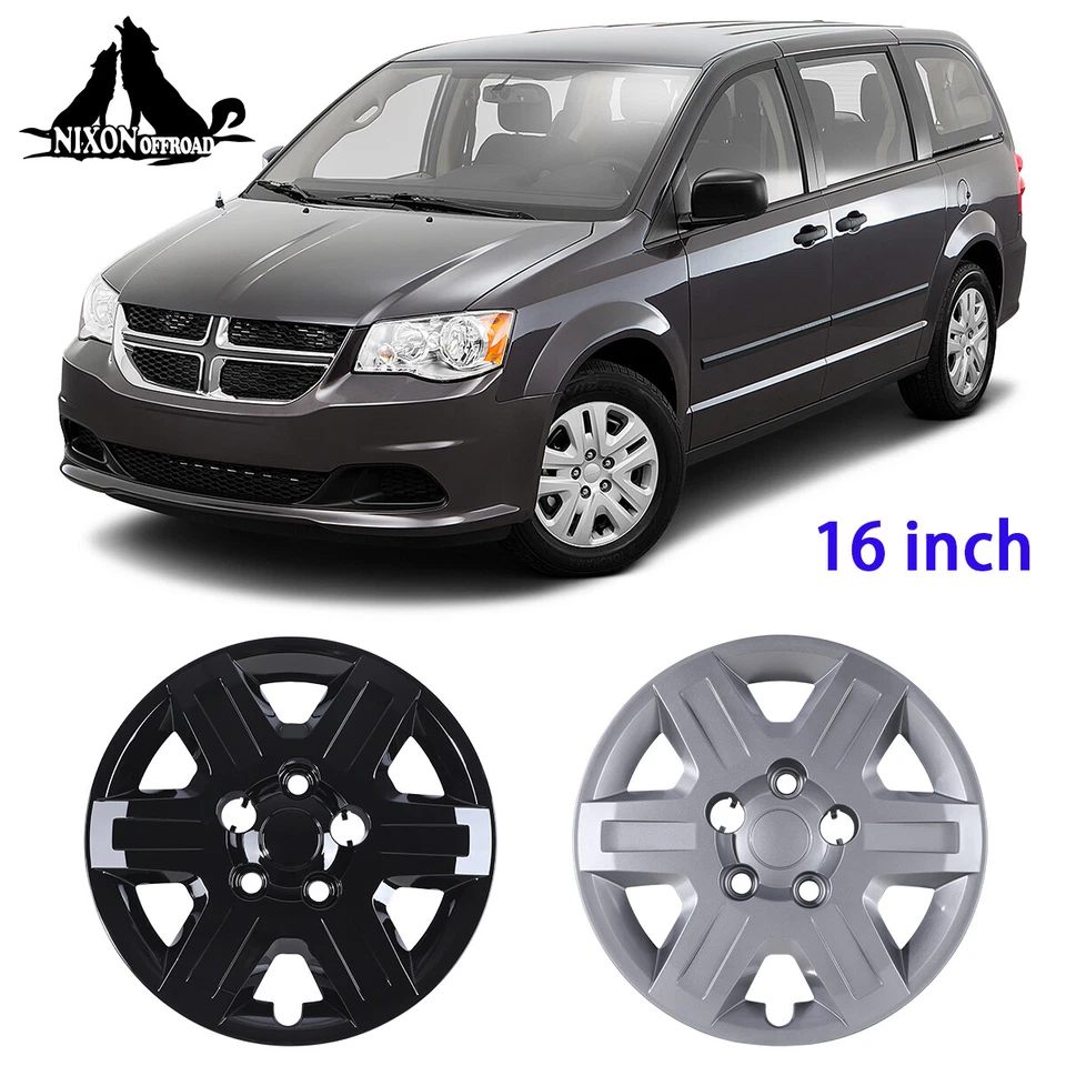 Cubiertas de rueda de 16" plateadas/negras tapacubos atornillables para Dodge Grand Caravan 2008-2016 Foto 2 de 4