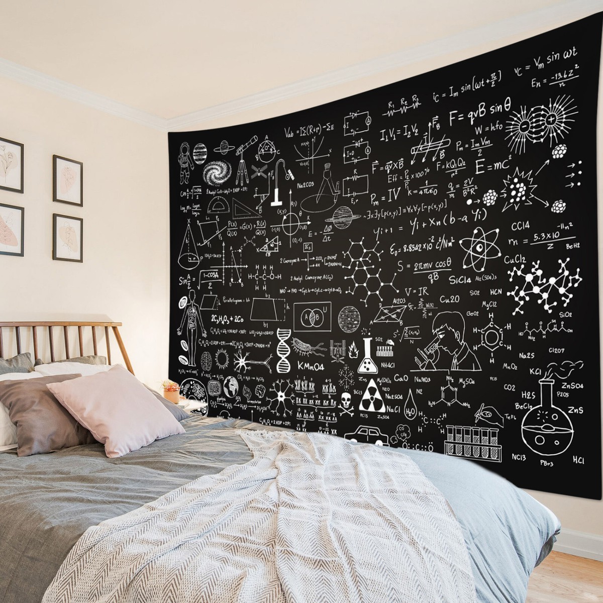 絵画 scieice room Science Lab Black and White Classroom Tapestry for Bedroom Living