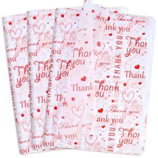 100 Sheets 14x20 inch White with Red Thank You Tissue Paper Bulk for Bags