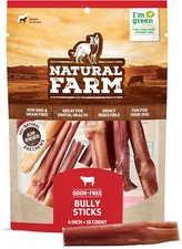 Natural Farm Odor Free Bully Sticks (4 Inch, 10 Pack) for Small & Medium Dogs -