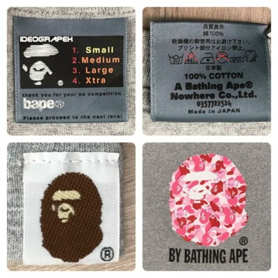 BAPE × KAWS bendy ABC camo pink ape head T-shirt Gray A Bathing