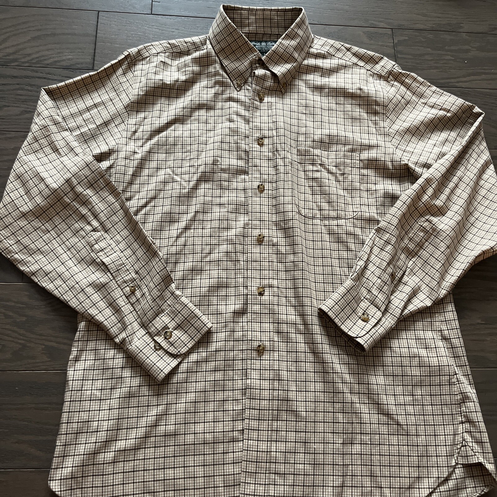 Brooks Brothers Mens Brown Plaid Cashmere Blend Button Up Shirt Country Club