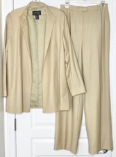 LAFAYETTE 148 New York 2pc Beige Mohair Wool Suit Jacket Pant SET 8 M DEFECT