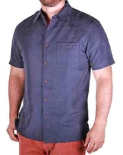 Woody's Retro Lounge Blue Jacquard Shirt with Tropical Print Embossed - MEDIUM