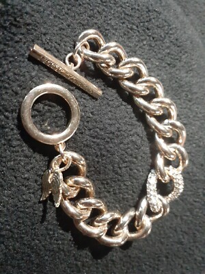 Victoria's Secret Chunky Gold Tone Angel Wings Chain Link Toggle Bracelet 8''