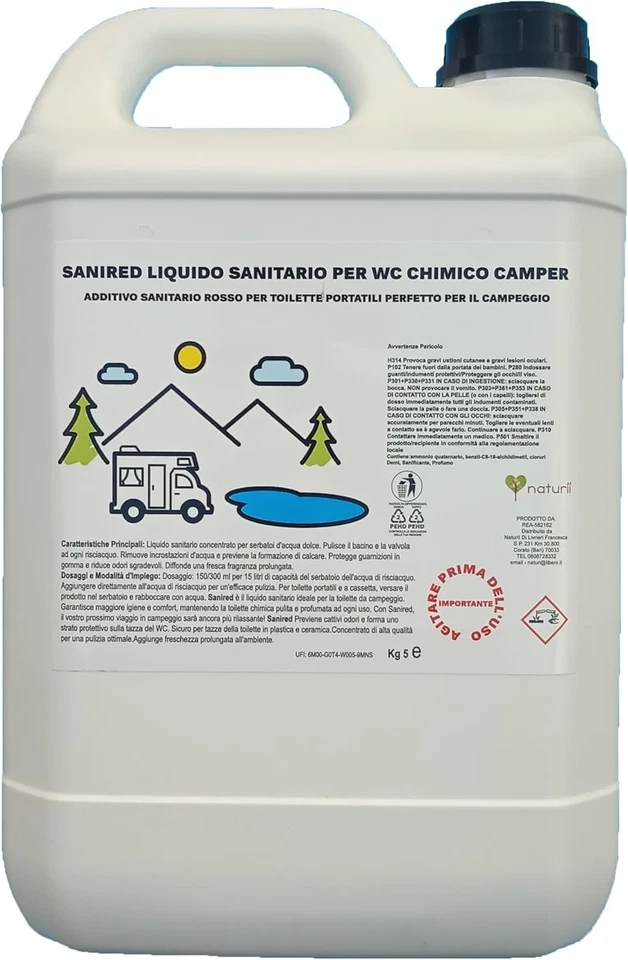 5 KG Sanired - Liquido Sanitario per WC Chimico Camper e Toilette Portatile
