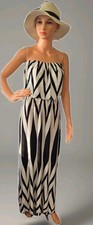 Dress Strapless Mezzanine Cheveron Black White Long  Size M Made in USA