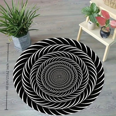 Optical Illusion Black and White Swirl Pattern Mat, Visual Effect Art Mat, Moder