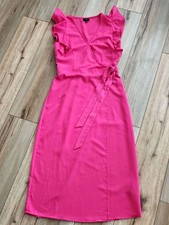 Who What Wear Hot Pink Wrap Maxi Dress Ruffle Sleeves Women's XS Wedding Guest