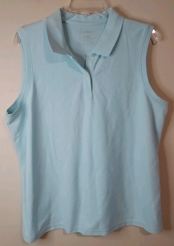 LL Bean Polo Shirt Sleeveless Misses XL Blue Classic Golf Tennis
