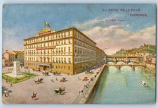 Florence Tuscany Italy Postcard Hotel De La Ville 1911 Antique Posted