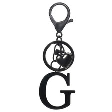 Heart Initial Letter Keychain, Stainless Steel Keyring Backpack Charm, Black g