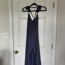 Lulus Here's To Us Maxi Wrap Dress in Granite Blue Size Medium