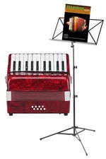 8 Bass Kinder Akkordeon Piano Tasten Schifferklavier Rot Set Notenständer Schule