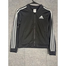 Kids Adidas Track Jacket Black White Full Zip Long Sleeve Size L G 14 Athletic