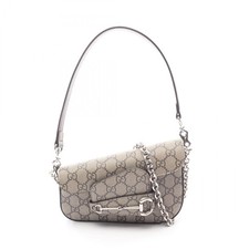 GUCCI Horsebit 1955 GG Supreme Chain Shoulder Bag PVC Leather Beige #RC2421