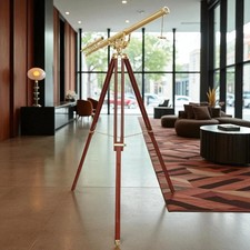 Antique nautical Floor Standing Brass 39 inch Telescope with Wooden Tripod Stand
