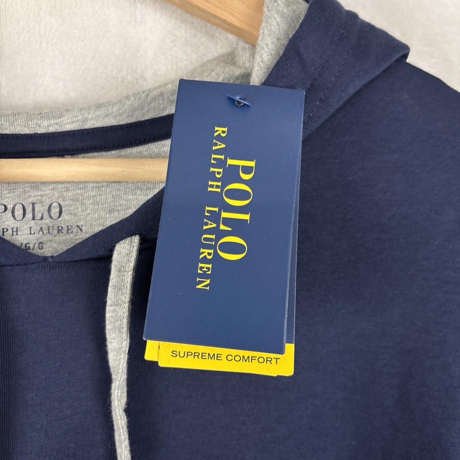 RALPH LAUREN Size Large Hoodie Tee Navy Jersey Knit PONY Supreme Comfort $65 thumbnail 3