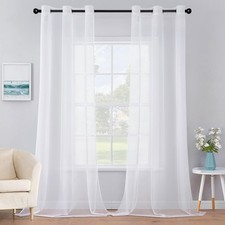 Solid Color Sheer Curtains 84 Inch lbs Grommet Window Panels Living Room White