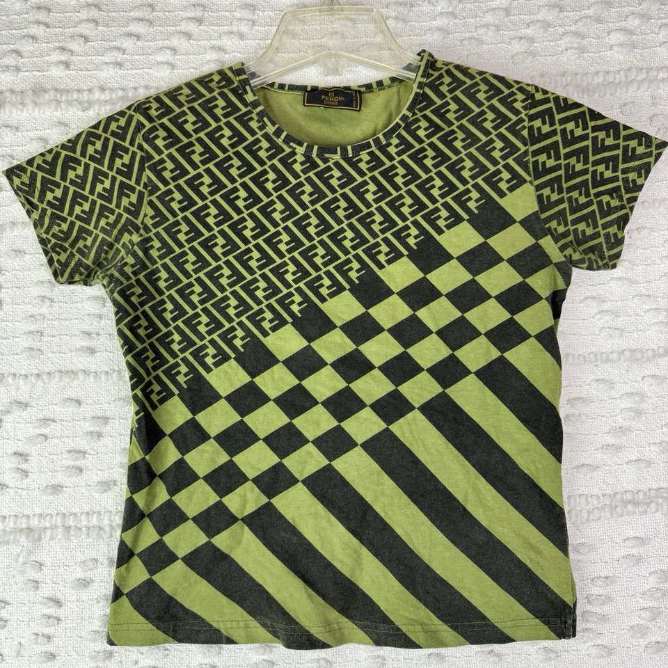 Fendi Zucca Pequin женщин размер XS футболка Baby футболка Y2K зеленый хлопок смесь Италии - Изображение 2 из 4