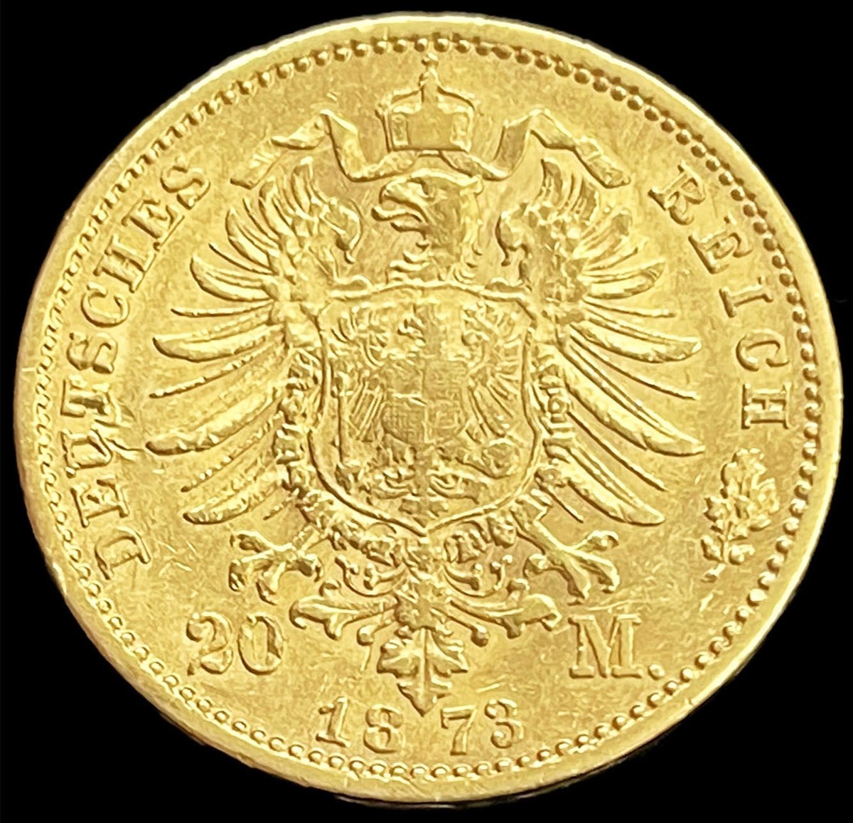 1873 E GOLD GERMAN STATE SAXONY 20 MARK JOHANN COIN DRESDEN MINT