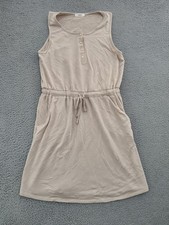 Cherish Womens Large Beige Sleeveless Dress Drawstring Waist Casual Pockets