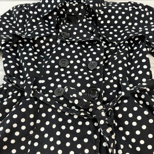 MyMichelle Belted Trench Coat Jacket Black & White Polka Dot Women’s L A-line - Picture 3 of 14