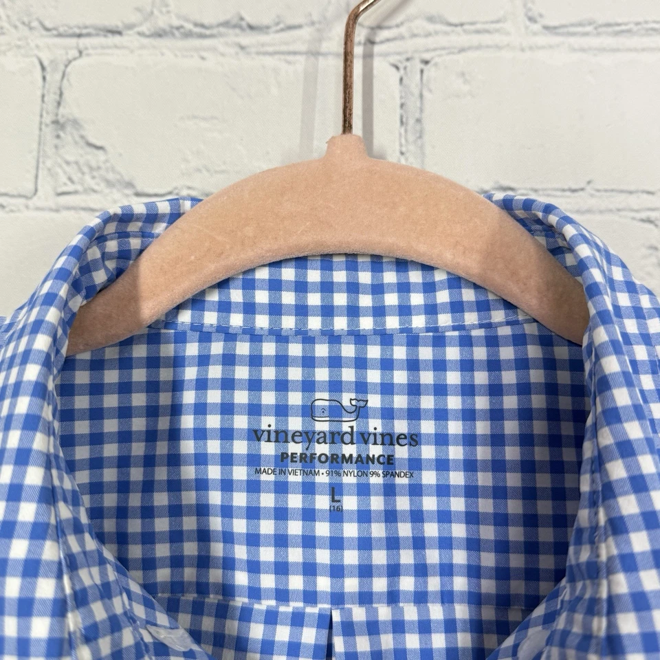Camisa de rendimiento Vineyard Vines niños grandes cuadros azul nailon abotonada preppy Foto 4 de 4