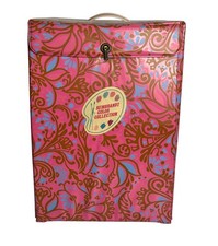 VTG 60s Mod Pink  Blue Floral Wig Storage Box Vinyl Carry Case Wig Stand READ