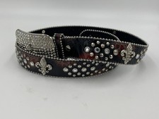Nocona Leather Belt Rhinestone Studded Western Cowgirl Buckle Womens Bling Sz M