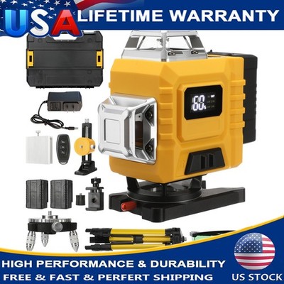 Green Laser Level,4D 16 Lines, 360 Self Leveling w/ Magnetic Bracket,2 Batteries