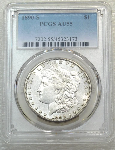 1890-S Morgan Silver Dollar PCGS AU55 Bright Luster PQ New Holder #D238G