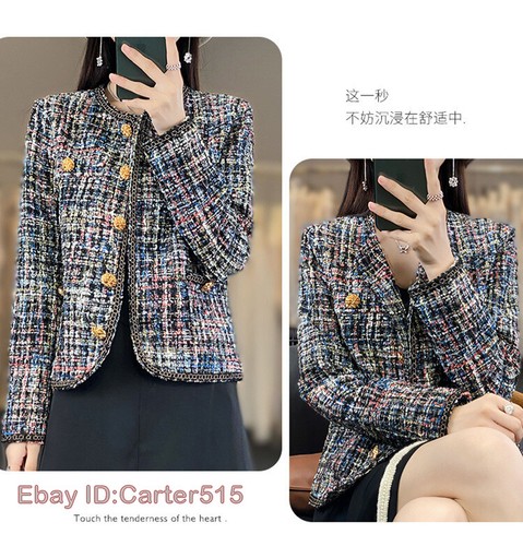 Abrigo Otoño Tweed Mezcla Lana Para Mujer Nuevo Francés Chaqueta Corta Botón Calce Ajustado Top - Imagen 19 de 27