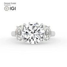Round Diamond Trilogy Ring 18k White Gold Labgrown 5 Ct Solitaire