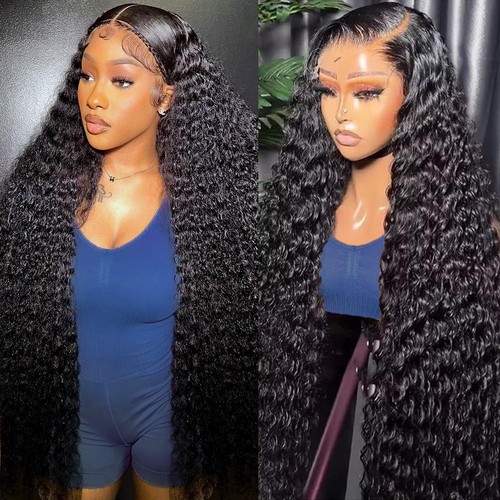 Deep Wave Lace Front Wigs Human Hair 210% Density 13x4 HD Lace Frontal Wigs C...