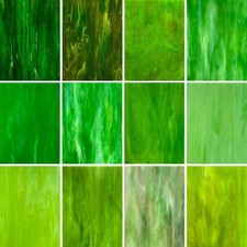 12 Sheets Green Stained Glass 4x6 Inch Assorted Opaque Art Glass Mosaic DIY Craf