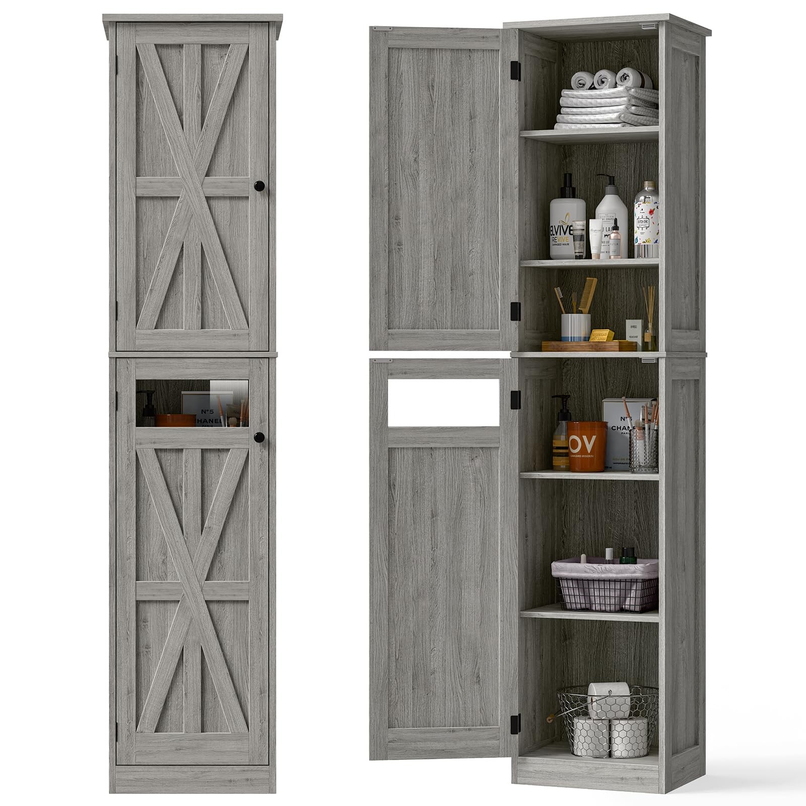 Vabches Slim Adjustable Tall Bathroom Storage Cabinet with Shelves