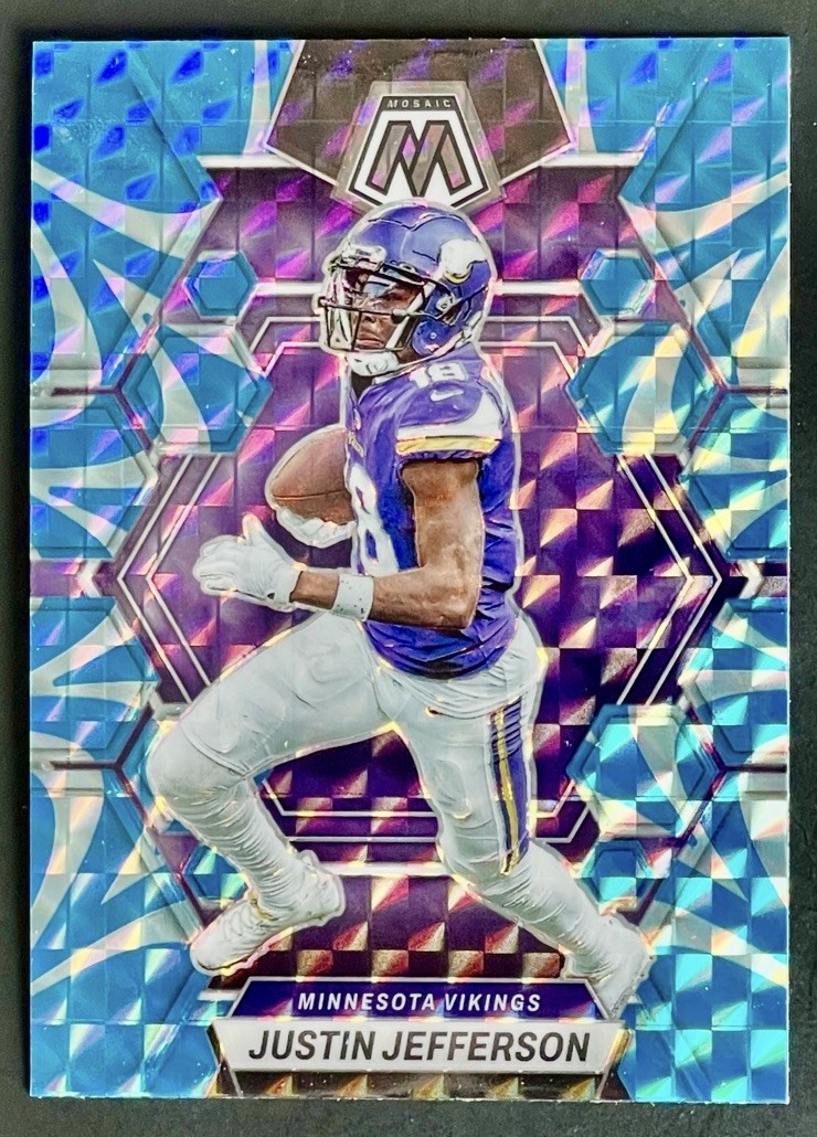 2023 Panini Mosaic Justin Jefferson Reactive Blue Prizm #152 Vikings