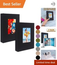 Stylish 4x6 Black Linen Photo Albums with Clear Pages  Front Window - 2 Pack