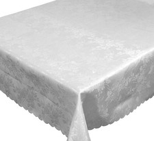 Jacquard Tablecloth White Damask Pattern Fabric Cover 52x52" Square